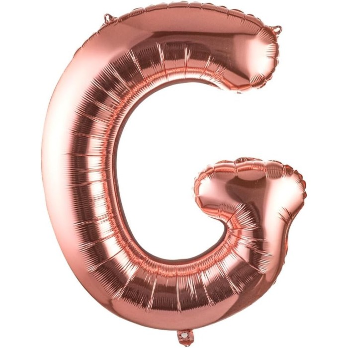 Balon folie metalizata litera g, flippy, 100 cm, umflati cu heliu sau aer, ambalaj individual, pai inclus, rose gold