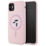 Husa Karl Lagerfeld iPhone 11 Silicone MagSafe, roz, Karl&amp;Choupette, KLHMN61SCMKCRHP