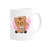 Cana alba personalizata &quot;bubble tea cat with chocolate&quot;, INOVATIX&reg;. 330ml