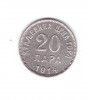 Moneda Muntenegru 20 para 1914, stare buna, curata, Europa, Nichel