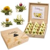Set cadou ceai infloritor Creano ErbluhTeelini, 12 bile, 4 sortimente, alb, cutie lemn