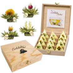 Set cadou ceai infloritor Creano ErbluhTeelini, 12 bile, 4 sortimente, alb, cutie lemn