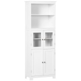 HOMCOM Dulap Camara Bucătărie, 2 Rafturi Deschise, 2 Dulapuri cu Uși, MDF și Sticlă Securizată, 60x30x162 cm, Alb | Aosom Romania
