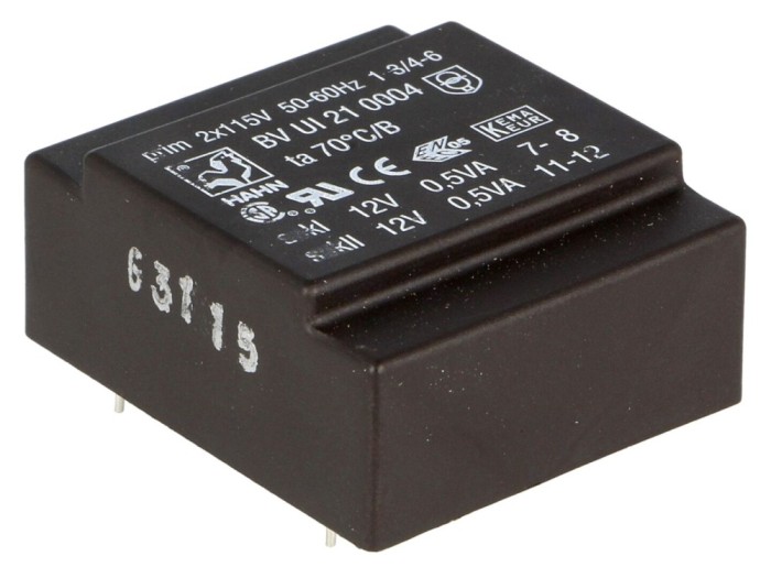 Transformator &icirc;ncapsulat 1VA 115V-12V PCB