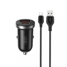 Incarcator auto 12V XO, 30W, USB-A, USB-C, QC 3.0, PD3, CC56 + cablu Type-C, negru
