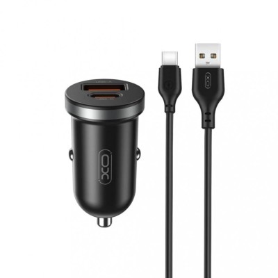 Incarcator auto 12V XO, 30W, USB-A, USB-C, QC 3.0, PD3, CC56 + cablu Type-C, negru foto