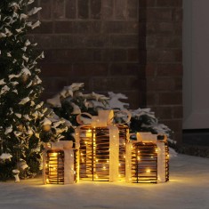 vidaXL Decorațiune Cutie Cadou 3 pcs Alb cald 20 x 20 x 20 cm Ratan 42019090