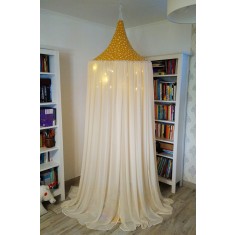 Baldachin de tavan crem si caciula galbena cu stele albe, diametru 75 cm