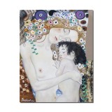 Tablou celebru pictat manual, Dragoste materna, 50x40cm ulei pe panza, reproducere Gustav Klimt, Magistral!
