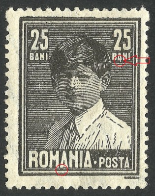 EROARE ROMANIA 1928 LP 79a MIHAI I CU FILIGAN / MNH- OBLICA LA LITERA ,,A&amp;#039;&amp;#039; foto