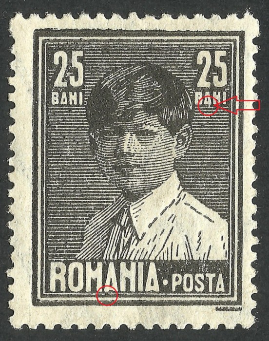 EROARE ROMANIA 1928 LP 79a MIHAI I CU FILIGAN / MNH- OBLICA LA LITERA ,,A&#039;&#039;