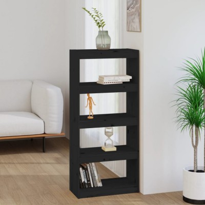 vidaXL Bibliotecă/Separator cameră negru 60x30x135,5 cm lemn masiv pin foto