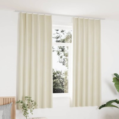 Draperii opace cu c&amp;acirc;rlige, 2 buc., crem, 140x175 cm, catifea foto