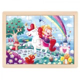 Puzzle Din Lemn 2 In 1 - Unicorn (26 Piese), Cu Fata Dubla Si Activitate Colorare