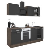 Mobilier de bucătărie Yorki 210, corp din stejar Yorki, cu fațade antracit cu finisaj satinat, cu element inferior pentru cuptor, fără blat de lucru
