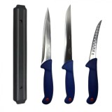 Cumpara ieftin Set profesional de macelarie, transat, injunghiat, dezosat, filetat, suport magnetic, 3 cutite otel carbon