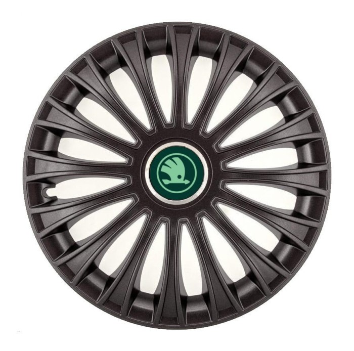 Set 4 capace roti pentru Skoda Nou Verde, model Dino Black, R15
