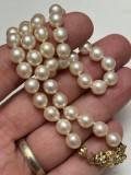 COLIER 53 PERLE AKOYA Naturale Rotunde + Inchizatoare AUR 14K - 3.5g. - 48.5cm - Vintage !