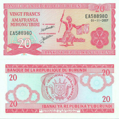 2007 ( 1 XI ) , 20 francs ( P-27d.5 ) - Burundi - stare UNC
