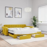 VidaXL Pat de zi cu extensie și sertare, galben, 100x200 cm, catifea