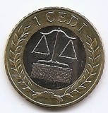 Ghana 1 Cedi 2022 - Bimetalic, 26 mm KM-177 UNC !!!