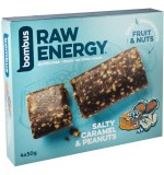 Baton Energizant cu Caramel Sarat si Arahide Raw Energy 4 x 50 grame Bombus