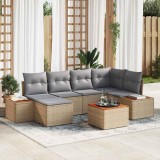 Cumpara ieftin Set de canapele pentru grădină cu pernă 7 pcs Bej Rattan poli