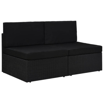 Canapea modulară cu 2 locuri, negru, poliratan foto