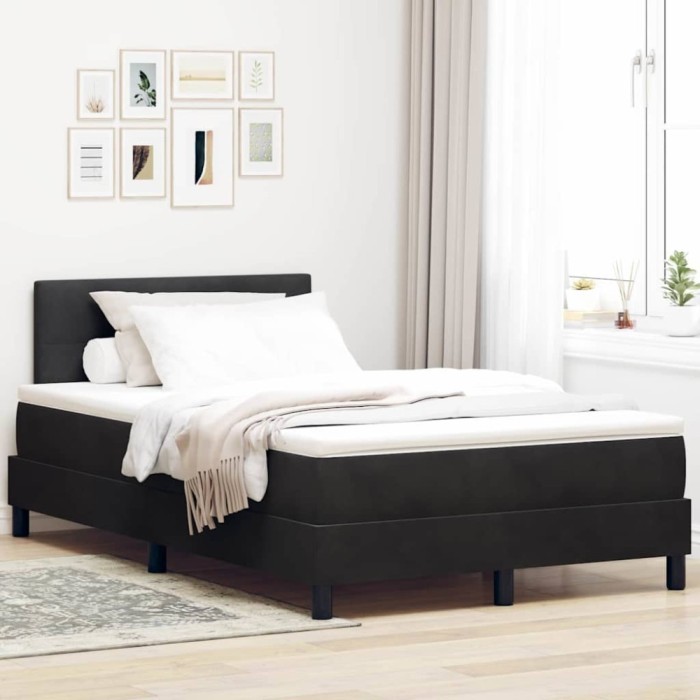 vidaXL Pat cu arcuri cu headboard Negru 120 x 190 cm Catifea 3342574