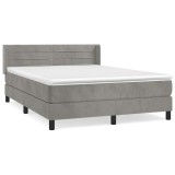 Cumpara ieftin Pat box spring cu saltea, gri deschis, 140x200 cm, catifea