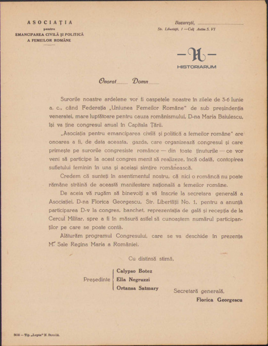 HST 55S Invitatie program 1933 Congres Federatia Uniunea Femeilor Romane
