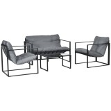 Outsunny Set Mobilier de Exterior cu Măsuță din Sticlă, Canapea, 2 Fotolii și Perne, Gri | Aosom Romania