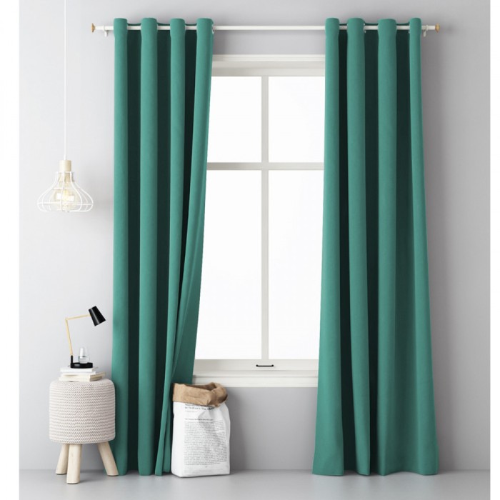 Draperie opaca cu inele Jemidi, 140 x 250 cm, Verde, Poliester, 55309.07