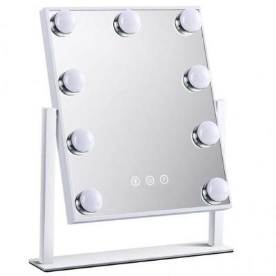 Oglinda hollywood machiaj cu suport, Vanity, cu Smart Touch, 9 LED-uri luminoase, modul 3 culori, intensificator lumina, alba, 28.7 x 23.8 cm foto