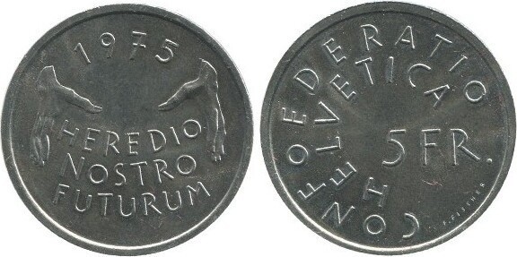 Elvetia 1975 - 5 francs UNC