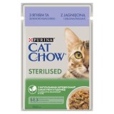 Cumpara ieftin PURINA CAT CHOW Sterilised, bucati cu miel si fasole verde in sos, 85 g