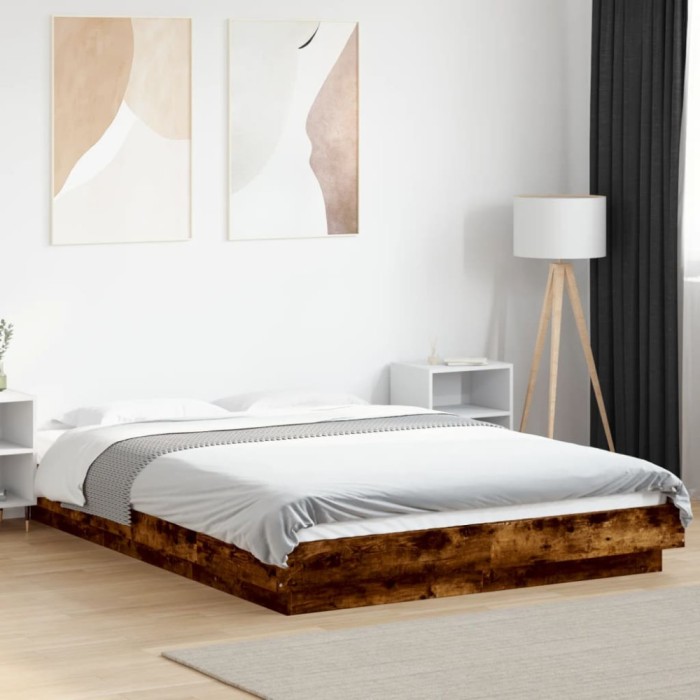 vidaXL Cadru de pat, stejar afumat, 120x190 cm, lemn prelucrat 3281235