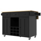 Cărucior de bucătărie cu blat rabatabil, 3 sertare, 2 uși, compartiment pentru vin și suport pentru prosoape, 124x40/65x91,5 cm, Negru