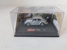 Macheta metalica Schuco VW Kafer 1:87 - Volkswagen Broscuta argintie - In vitrina originala - Detalii de colectie scara H0