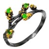 Inel Argint 925 cu Crom Diopsid Verde, Placat Aur &amp; Rodiu Negru. Bijuterie Florală Elegantă. Inel Damă Argint, Pietre Semiprețioase