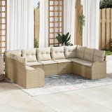 VidaXL Set de canapele pentru grădină cu pernă 9 pcs Bej Rattan poli