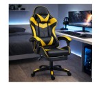 Scaun pentru gaming rotativ cu suport pentru picioare, negru / galben, Lean 30557