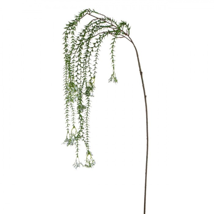 Ramură Artificială Decorativă, Flori Albe Suspendate 110cm, Verde