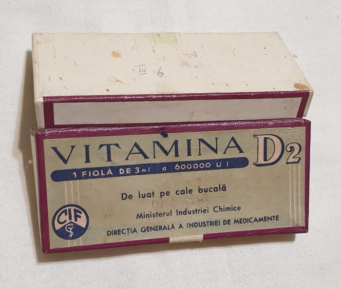 Vitamina D2 - Ministerul Industriei chimice - medicamente - Cutie veche Romania
