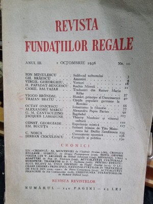 Revista Fundatiilor Regale - Anul III 1 Octombrie 1936 Nr. 10 foto