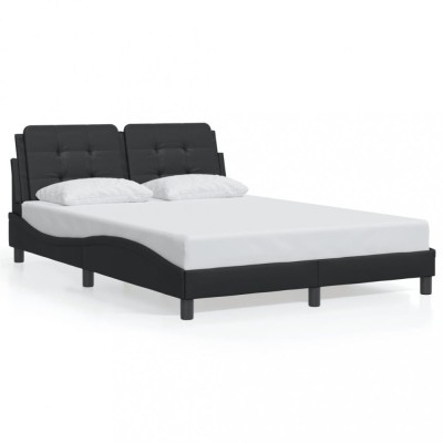 vidaXL Cadru de pat cu tăblie, negru, 140x190 cm, piele ecologică 3208177 foto