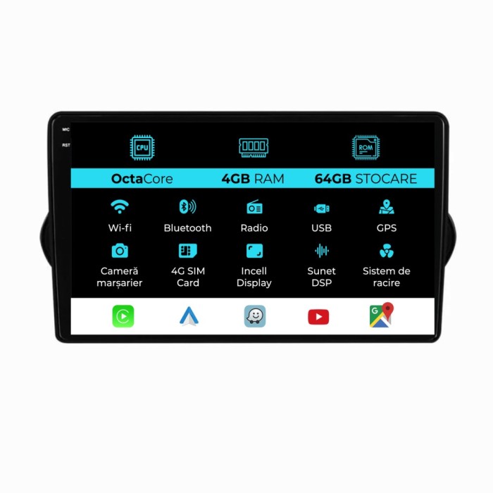 Navigatie Dedicata Fiat Tipo (2015-2021), 9Inch, 4Gb Ram, 64Gb Stocare, Carplay