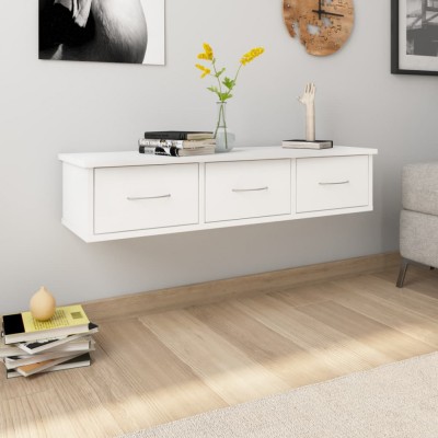 vidaXL Raft de perete cu sertare, alb, 88x26x18,5 cm, lemn prelucrat 800594 foto