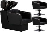 Set Pikos negru, unitate spălare frizerie, 2 scaune hidraulice rotative, chiuvetă mobilă, vas ceramic, baterie duș