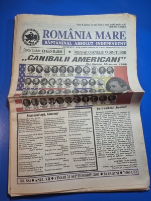 ziarul romania mare 21 septembrie 2001 - redactor sef corneliu vadim tudor foto